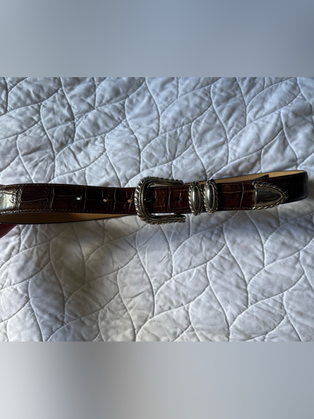 Brighton women’s Brown Croc-Embossed Leather Belt with Silver Buckle